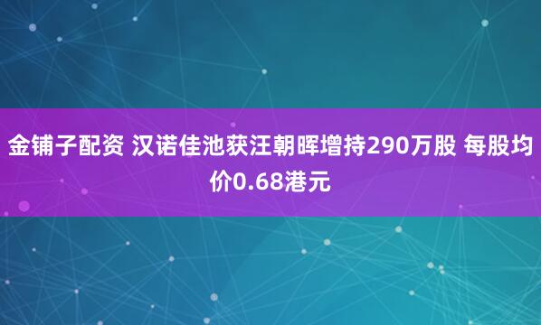 金铺子配资 汉诺佳池获汪朝晖增持290万股 每股均价0.68港元